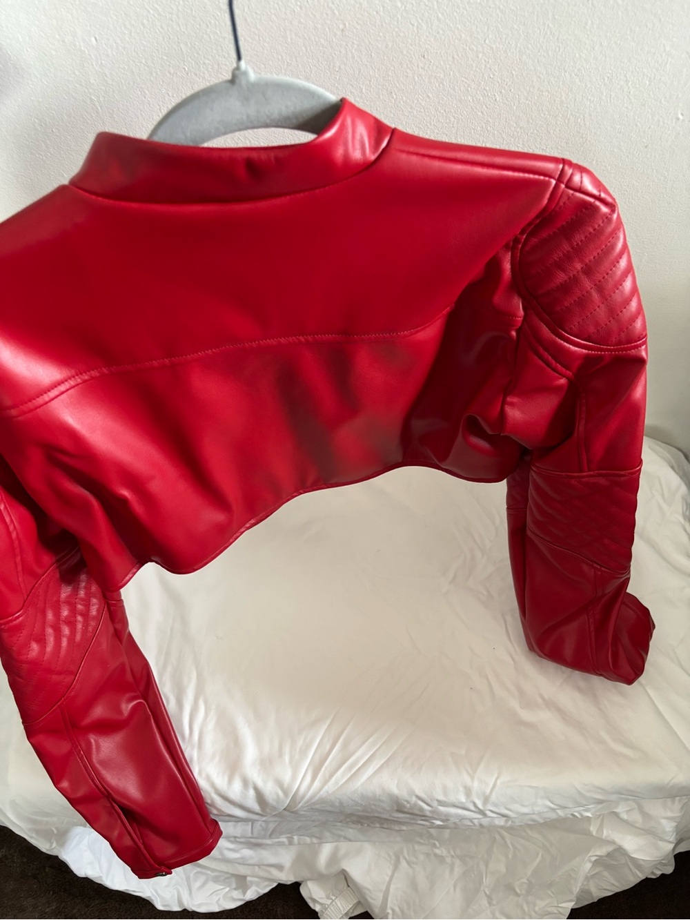 Fashion Nova Red Faux Leather Cropped Moto Jacket